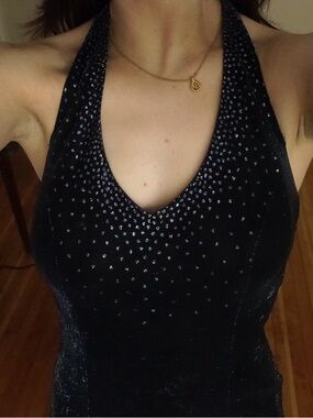 Jump Black Velvet Halter Backless Dress with Rhinestone Bodice